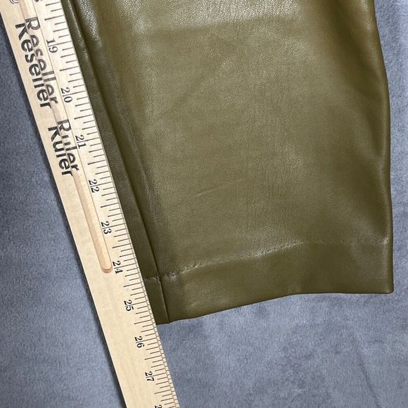 Halogen Womens Pants 4 Olive Vegan Faux Leather Mid-Rise Straight Leg Ankle NEW - Picture 9 of 9